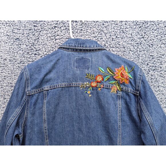 Old Navy Floral Embroidered Denim Jacket Size XL Button Up Trucker Jean Bohemian - Picture 8 of 14